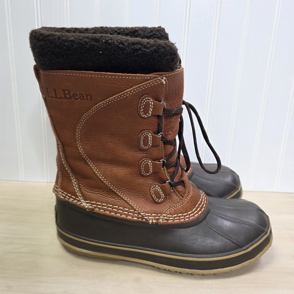 L.L. Bean Original Tumbled Leather Removable Felt Liner Tall Duck Boots Womens 9